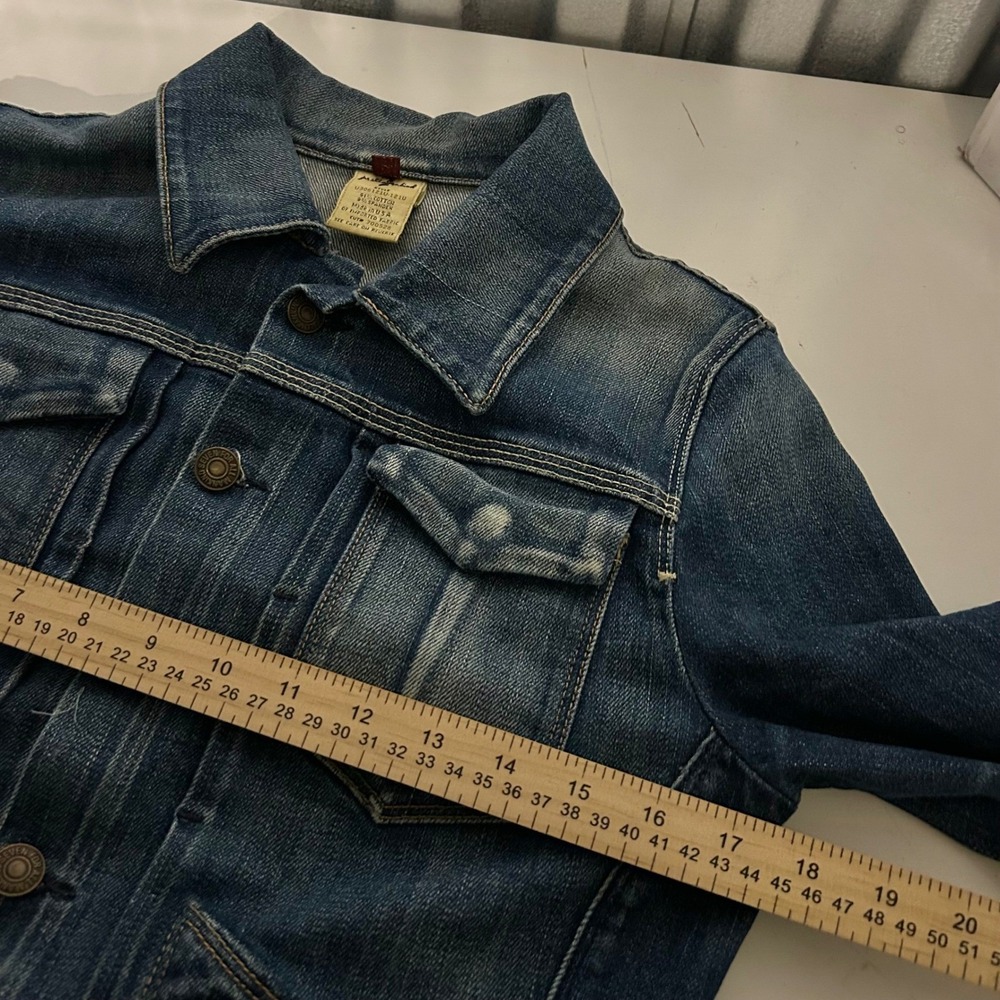 Vintage USA made 7 For All Mankind Denim Trucker Jacket Medium Wash Cinch - Picture 5 of 12